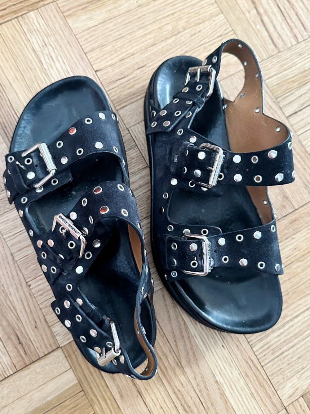 Isabel Marant Black Suede Studded Platform Sandals Size 9